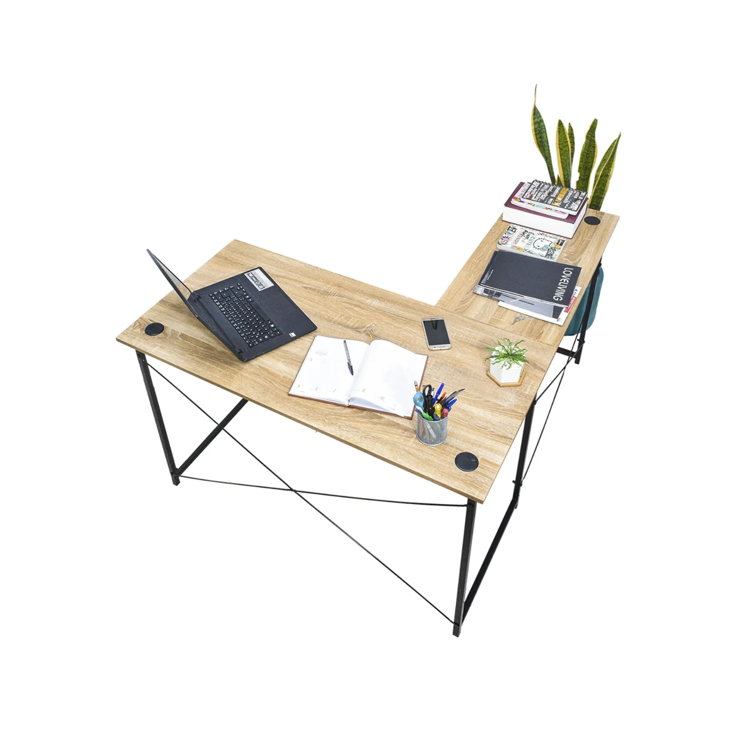 Escritorio con forma de "L" TOP LIVING Desk-11 beige y negro